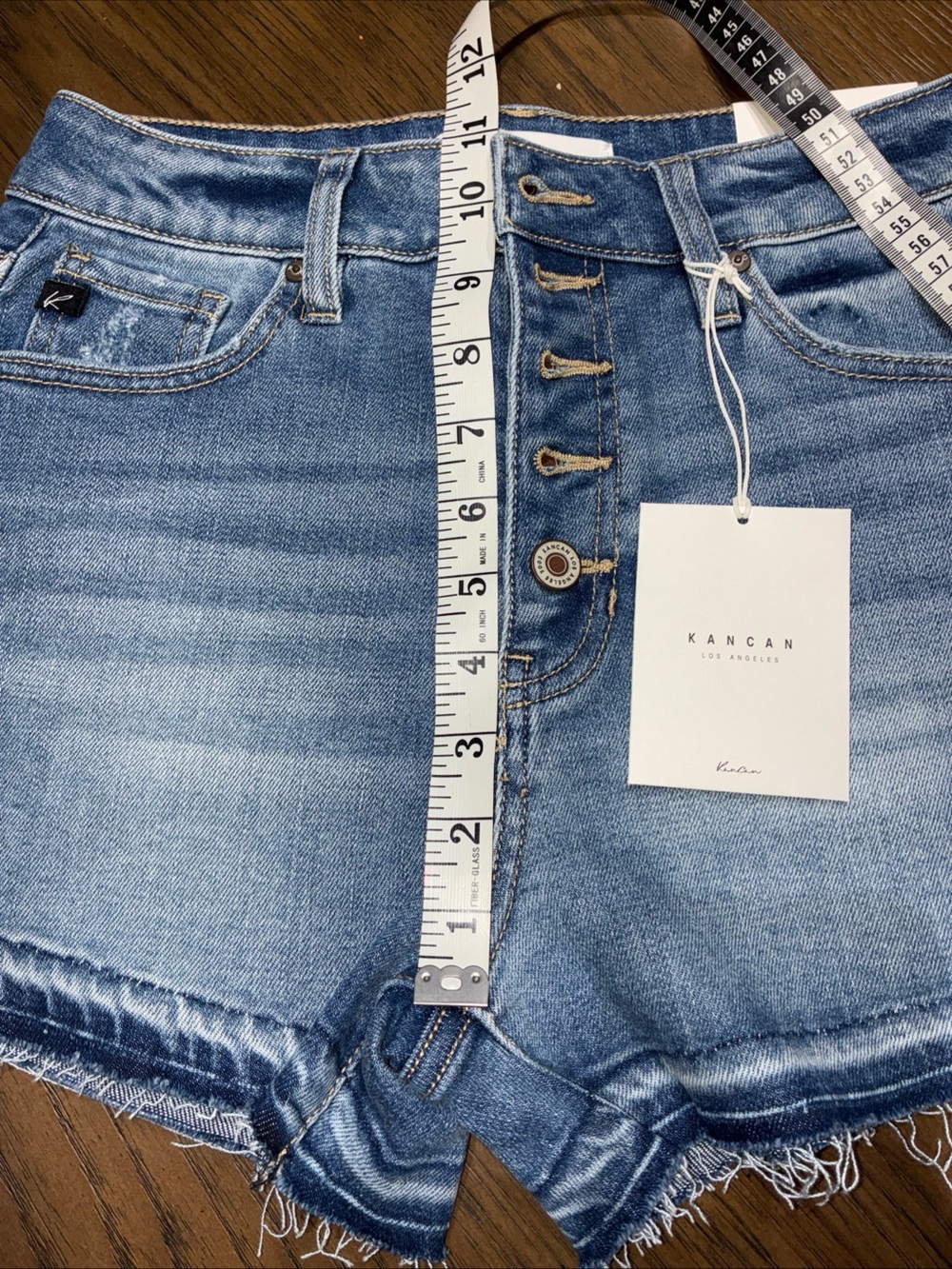 KanCan Medium Blue Button-Front Distressed Denim Shorts - Picture 6 of 7